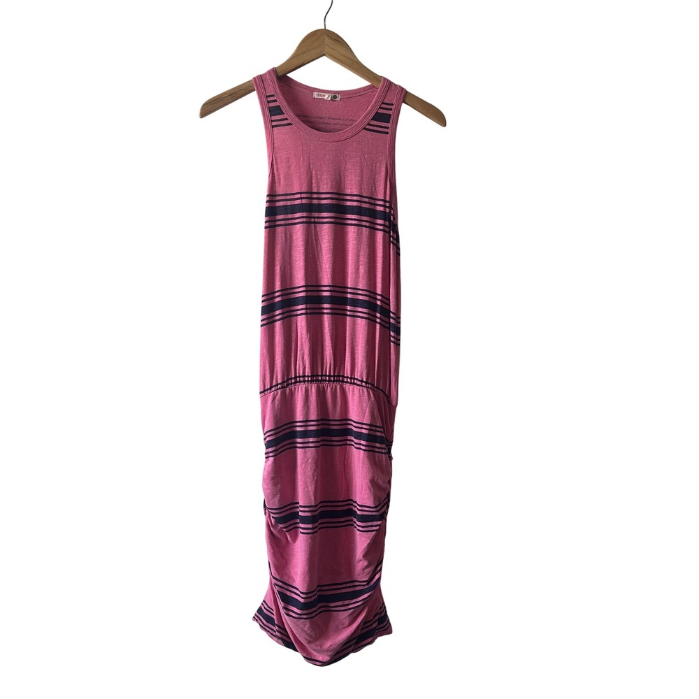 Sundry Women Pink Navy Blue Striped Ruched Racerback Tank Dress Size 1 S